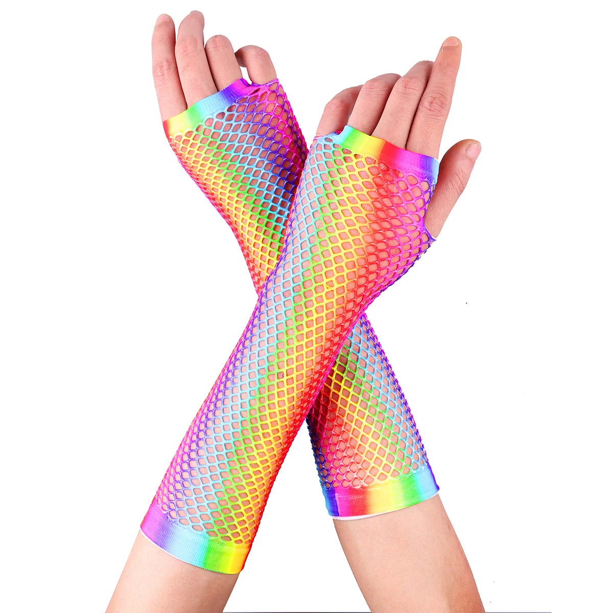 

TiaoBug Women Colorful Retro Stretchy Nylon Fishnet Fingerless Sexy Gloves Female Festival Rave Dance Party Costume Accessories