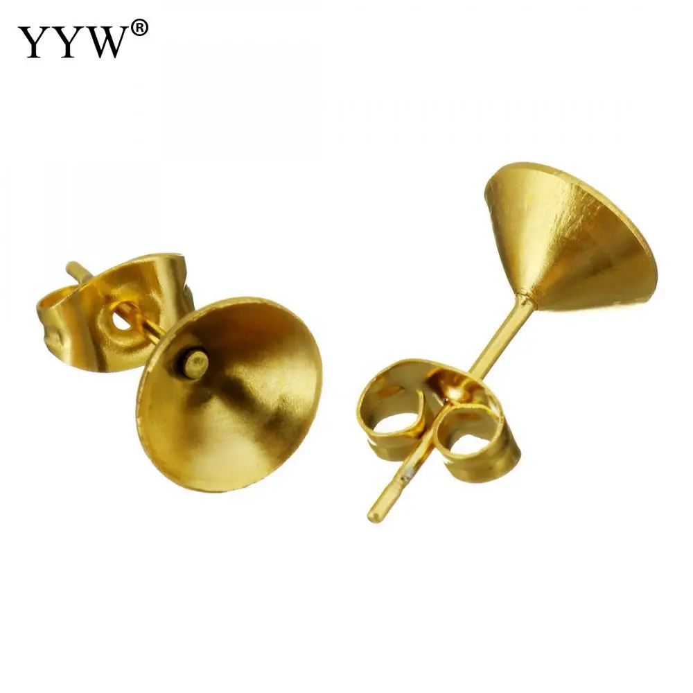 

100PCs/Bag Stainless Steel Earring Stud Component Earrings Tips Tassel Beads Tips gold color plated Sold By Bag
