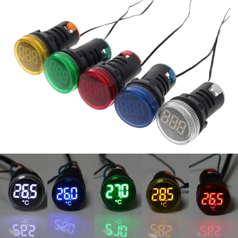 

22mm AC 50-380V Thermometer Indicator Light LED Digital Display Gauge Temperature Measuring Induction Ranging -20-199