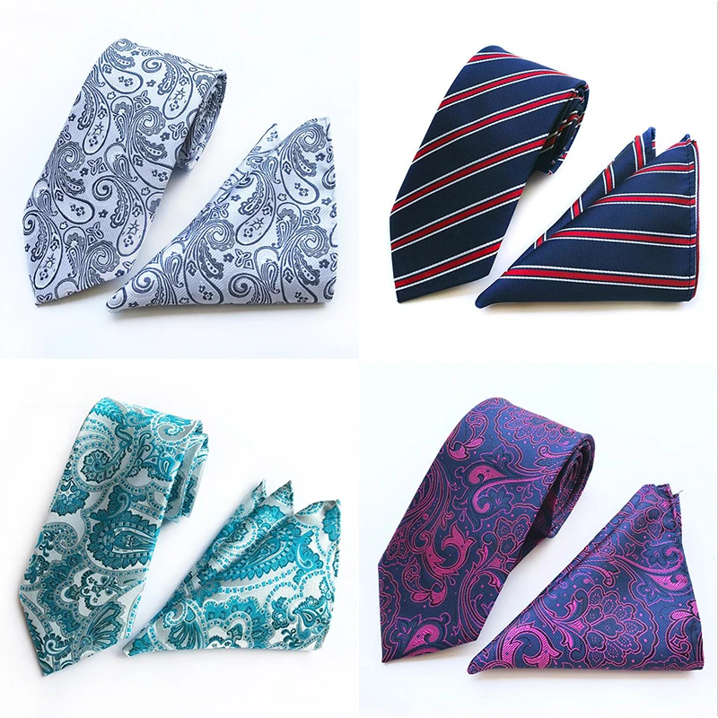 Модный желтый цветочный галстук и носовой платок RBOCOTT 8 см синий Пейсли полосатый