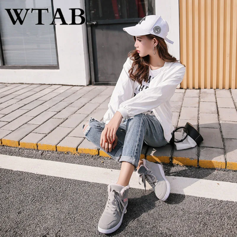 WTAB 2018 women boots warm autumn and winter shoes woman pu lace up plush Snow Boots casual female Slip ladies femme | Обувь