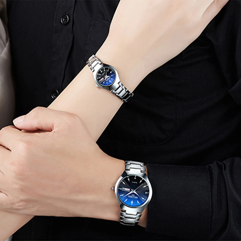 

Couple Watches 2019 Top Quality Tungsten Steel Black Wrist Watch for Men and Women Bracelet Female Watch Reloj Hombre Lover Saat