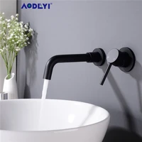 matt black brass faucet wall mount washbasin taps single lever bathroom sink faucets hot and cold water mixer brushed gold tap
