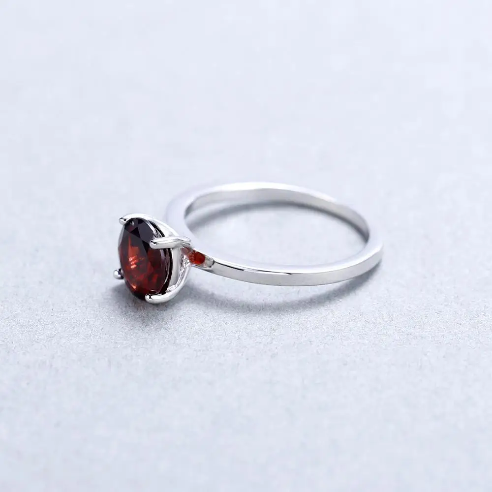 GEM'S BALLET 925 Sterling Silver Four-Prong Petite Comfort Fit Ring 2.36Ct Round Natural Red Garnet Engagement Rings For Women |