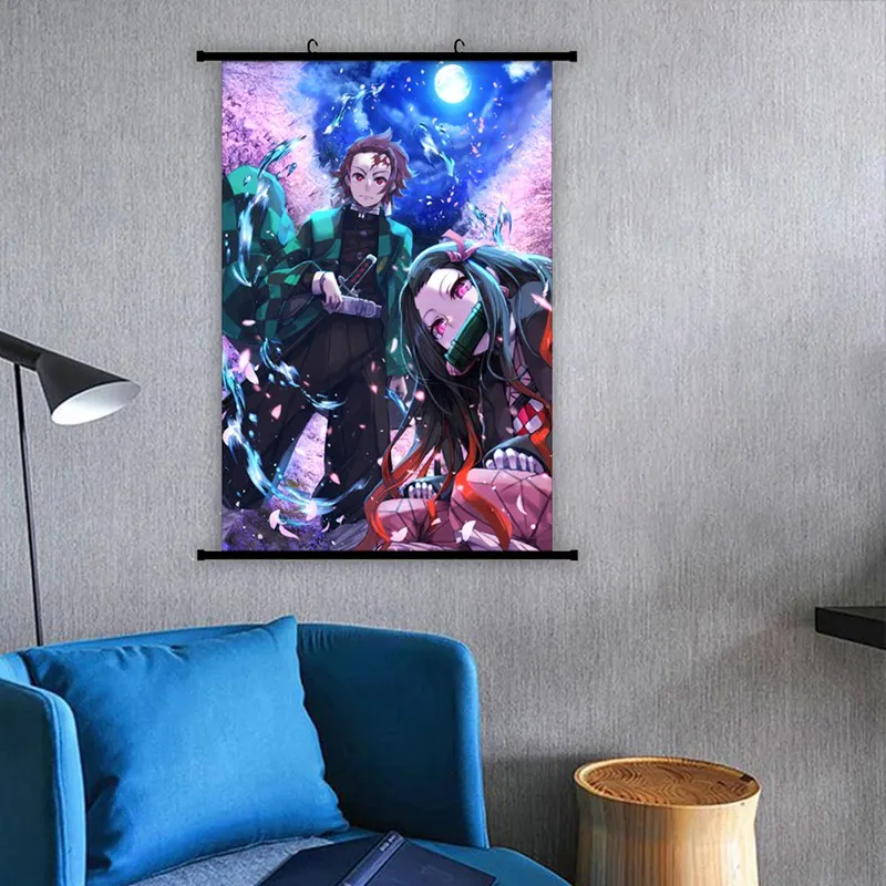 Японское аниме Demon Slayer: Kimetsu No Yaiba Kamado Tanjirou Kamado Nezuko настенный свиток плакат Настенные подвесные плакаты домашний декор