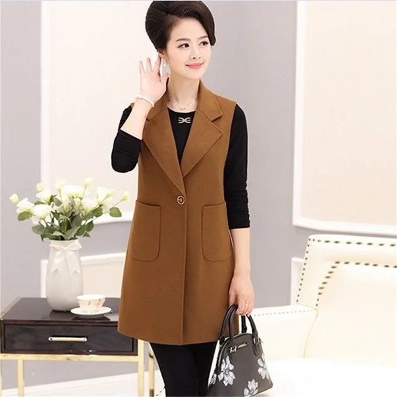 

Middle-aged women's Spring and Autumn big yards long section vest jacket fashion simple and elegant waistcoat JQ86