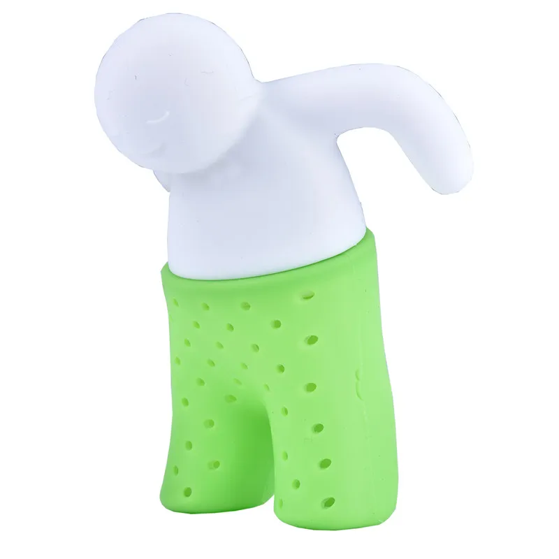White and green Креативный Силиконовый Фильтр для заварки чая в форме человека, резиновый фильтр для рассыпчатого чайного листа, травяной фильтр для специй, для кухонных принадлежностей, гаджет, чистый мягкий - Цвет: White and green