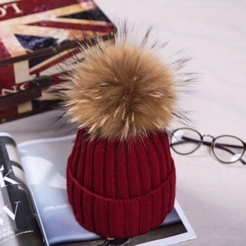 

Solid Color Skullies Beanies Knit Thick Warm Winter Hat Braid Hair Ball Wool Cap Beanies Soft Warm Cotton Hats Ladies