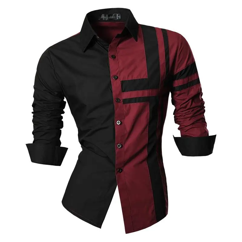 Z014-WineRed Джинсовые мужские рубашки, повседневные стильные дизайнерские пуговицы с длинным рукавом, приталенные 8397, черные - Цвет: Z014-WineRed