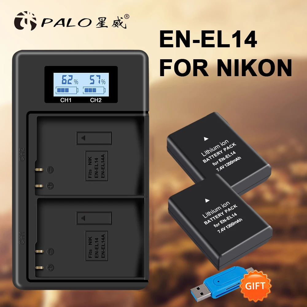 

1200mAh 2x EN-EL14A EN-EL14 ENEL14 Battery+LCD USB Dual Charger for Nikon D3100 D3200 D3300 D3400 D3500 D5600 D5100 D5200 P7000