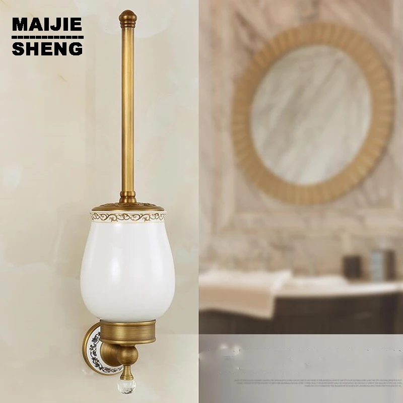 Античный латунный Хрустальный керамический держатель для туалетной щетки в