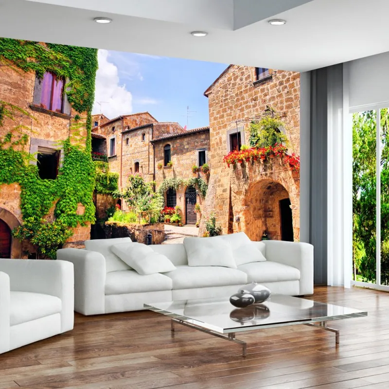 3D обои с изображением кирпичей Европа Италия городской уличный пейзаж