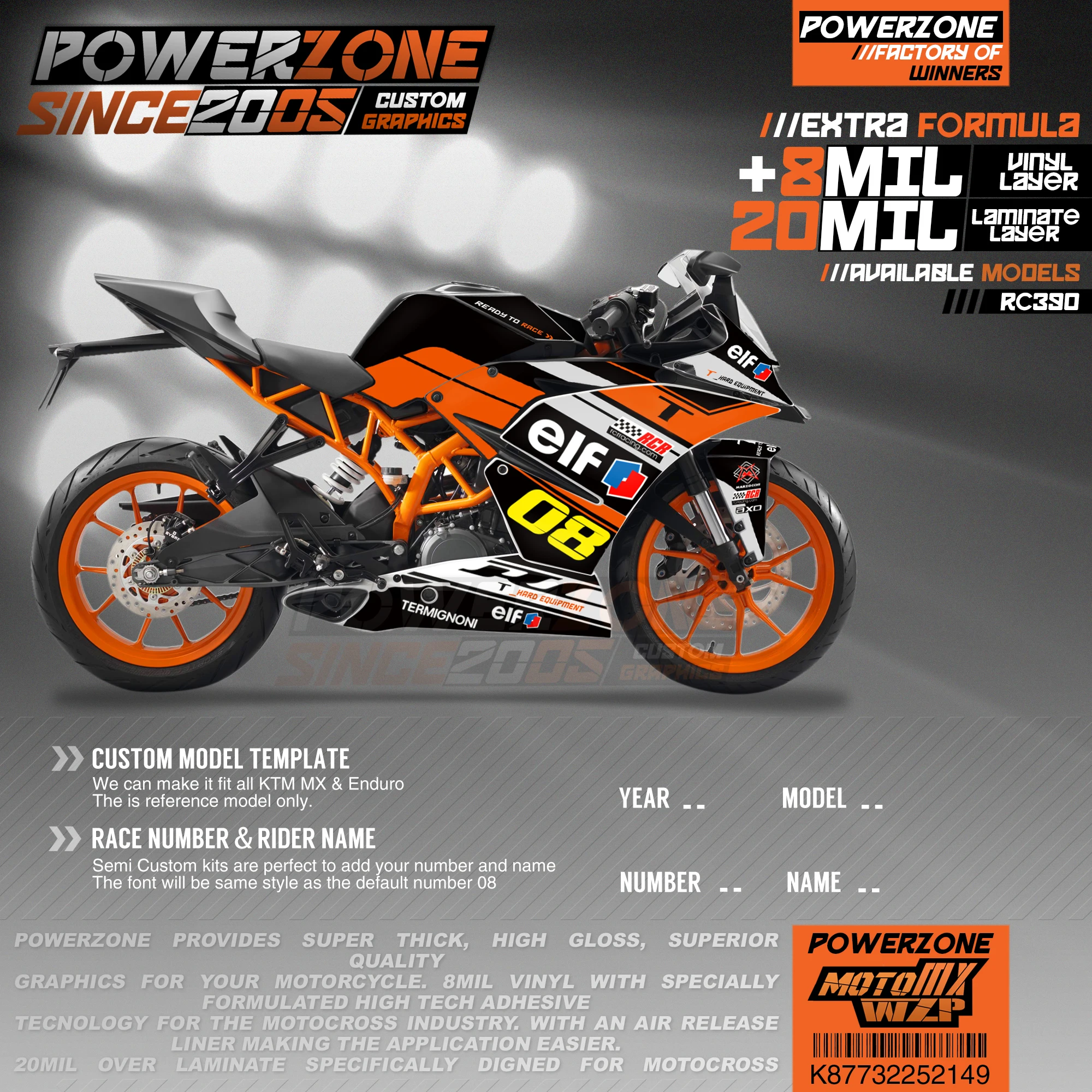 

PowerZone Custom Team Graphics Backgrounds Decals 3M Stickers Kit For KTM RC390 2014-2016 2017-2019 149