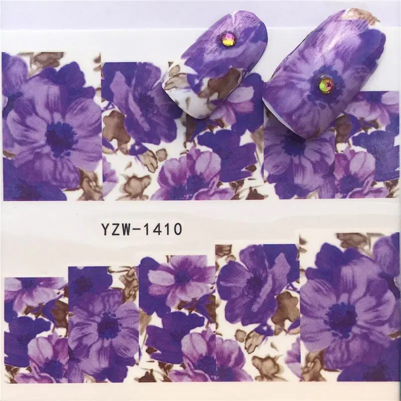 YWK 1 лист фиолетовый цветок/звезды/цветы/трава наклейки для ногтей искусство Красочные Полный обертывания наклейка на ногти водная кончики - Цвет: YZW-1410