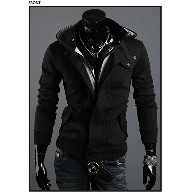 Men Hoodies Sweatshirts Casual Male Zipper Fleece Slim Fit Hooded Jacket Coat Tops Turn-Down Collar Black 3XL | Мужская одежда
