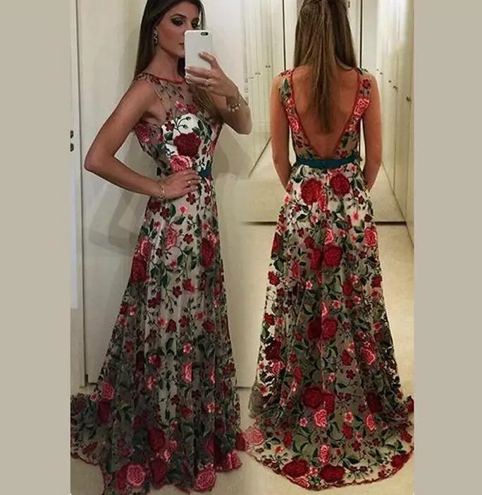 vestido de festa longo New Women Brand Luxury Embroidery Runway Dress 2017 Summer Mesh Slim Long Maxi Dresses Tunique Femme | Женская