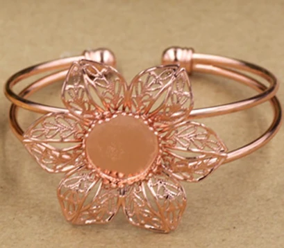 rosegold High Quality 15mm 6 Color Copper Material Bangle Base Bracelet Blank Findings Tray Bezel Setting Cabochon Cameo(08107 - Цвет: rosegold