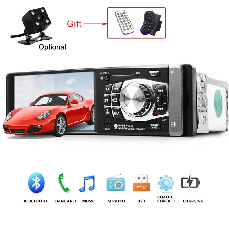Автомагнитола 1DIN 4 1 дюйма AUX FM Bluetooth с поддержкой камеры заднего