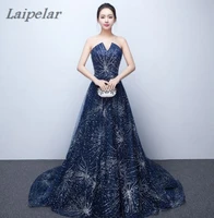 laipelar v neck navy blue long dress lace beaded vintage prom gowns vestido de festa off the shoulder cheap evening gown