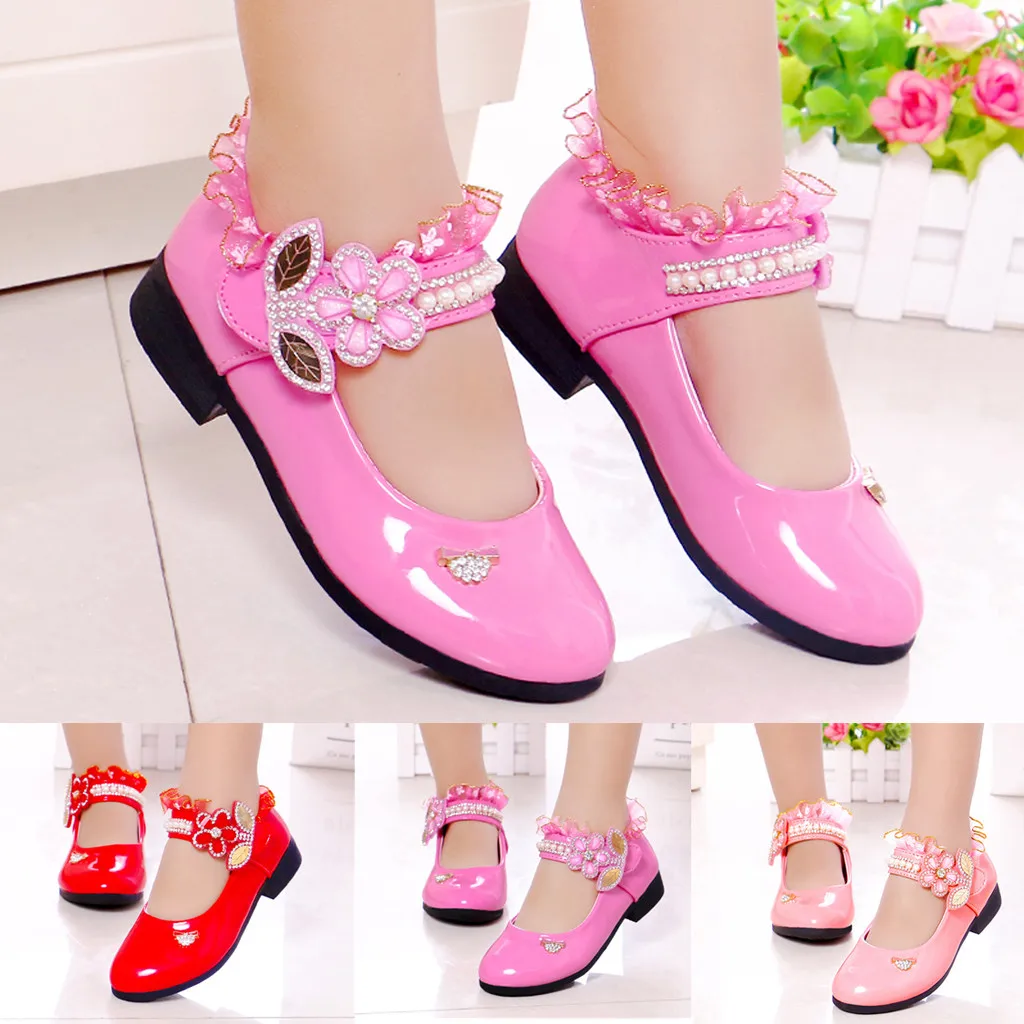 ROMIRUS/малышей Для детей детская обувь для девочек для детей Chaussure Enfant с открытыми пальцами украшенные цветами и кристаллами и жемчугом модная обувь для принцессы сандалии