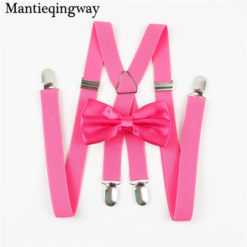 Peach Pink Mantieqingway классический сплошной цвет подтяжки галстук бабочка набор конфетных цветов полиэстер Свадебный галстук-бабочка подтяжки для женщин и мужчин эластичный бандаж - Цвет: Peach Pink