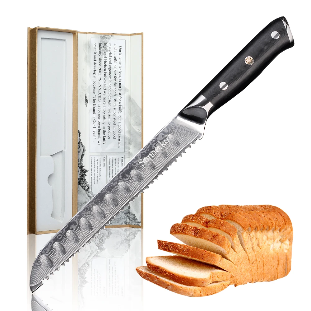 

SUNNECKO 8 "Дамасская сталь хлебный нож на завтрак японский VG10 стальной сердечник лезвия шеф-повара вырезать кухонные ножи G10 ручка Горячий