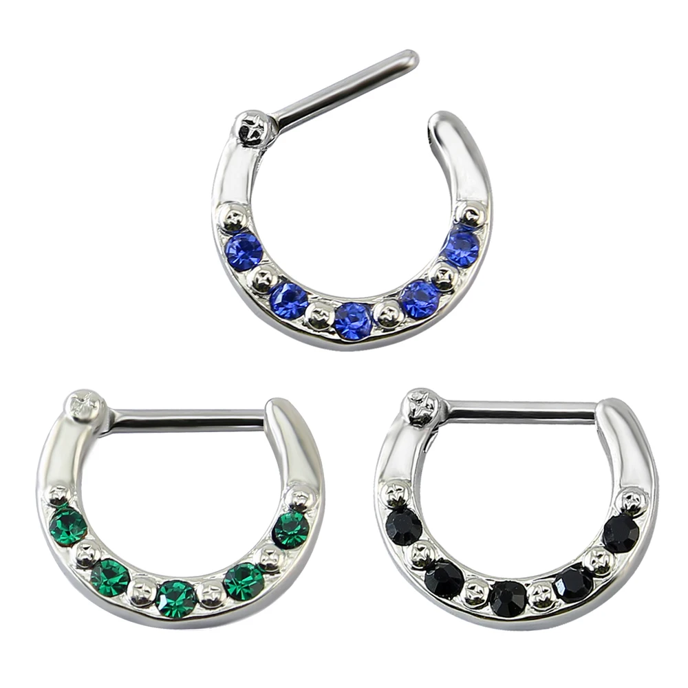 Кольцо для пирсинга носа с синим/черным кристаллом 16 г|septum piercing rings|nose ringindian septum |