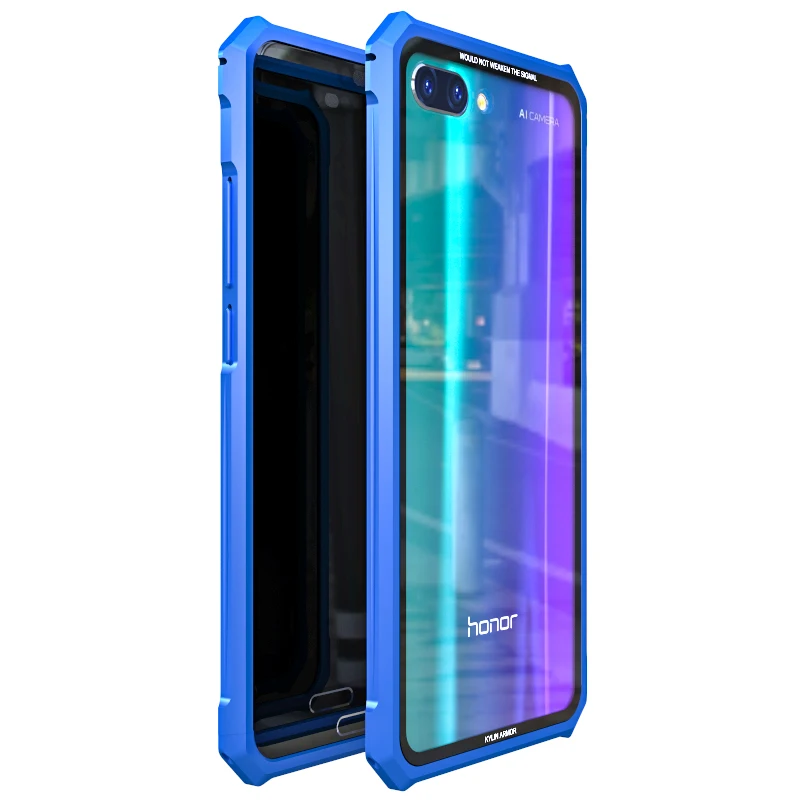 Для huawei Honor 10 защитный чехол самолета Бампер металлический винт сотовый телефон чехол для Honor10 с прозрачной задней закаленное Стекло - Цвет: Blue
