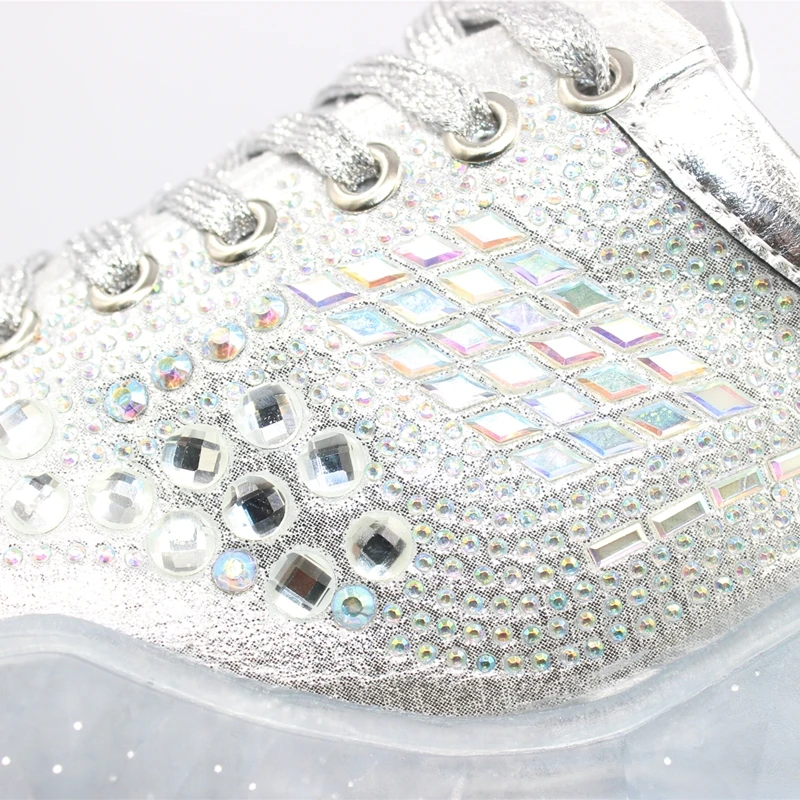 Модные женские туфли блестящие стразы прозрачная обувь на толстой подошве