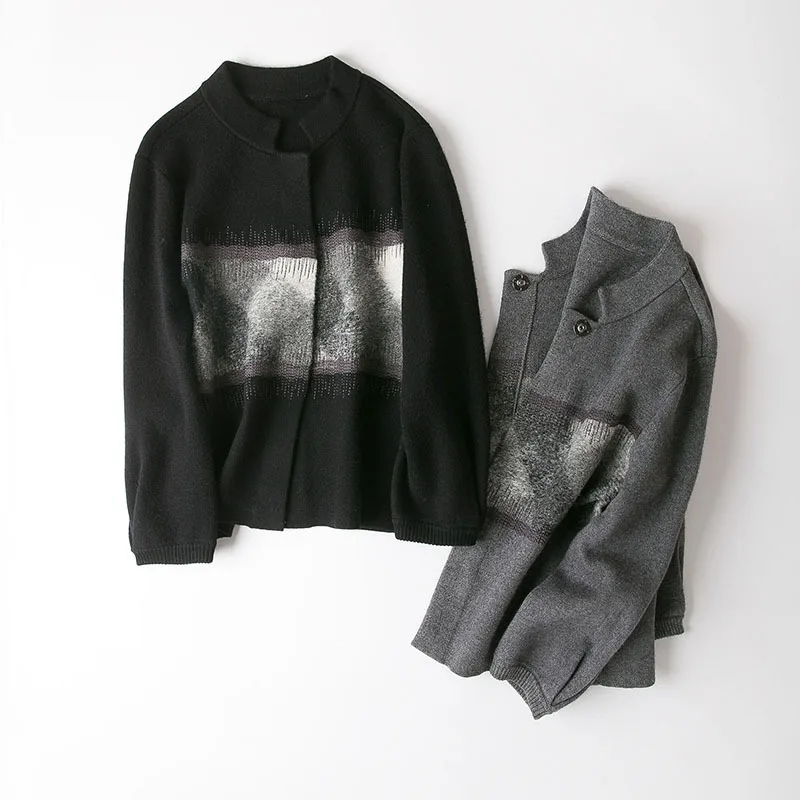 2018 autumn and winter new women's high-end boutique wool blend seven-point sleeve knit cardigan coat |