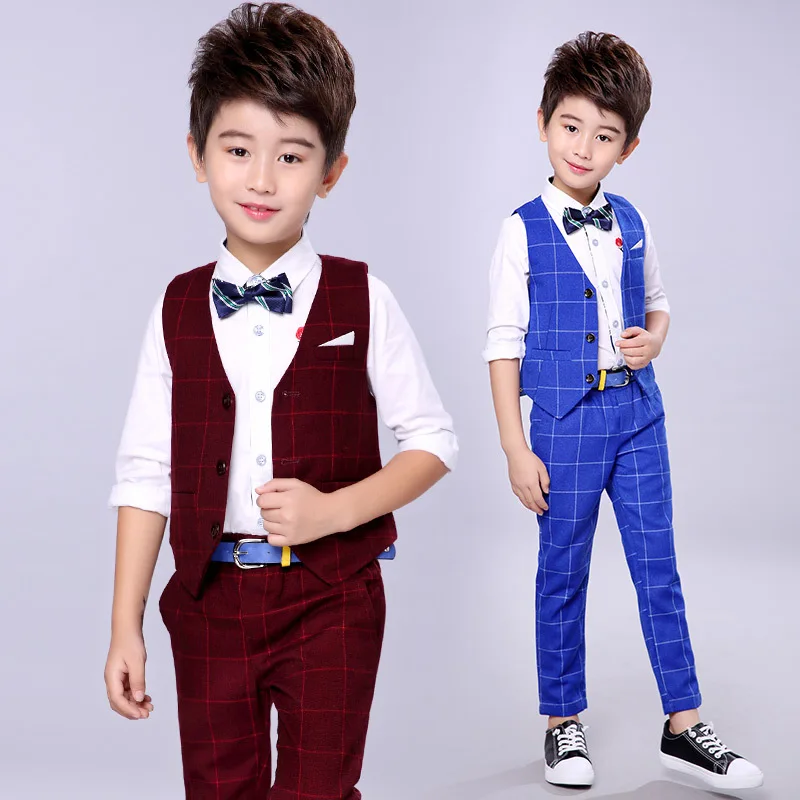 Flower Boys Formal Tuxedo Suit Vest +Pants 2Pcs Clothing Set Children Wedding Dress Kids Piano Prom Performance Birthday Costume | Детская