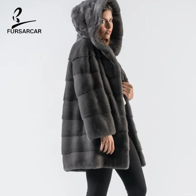 Женское зимнее пальто с капюшоном FURSARCAR темно-серая Толстая теплая куртка из