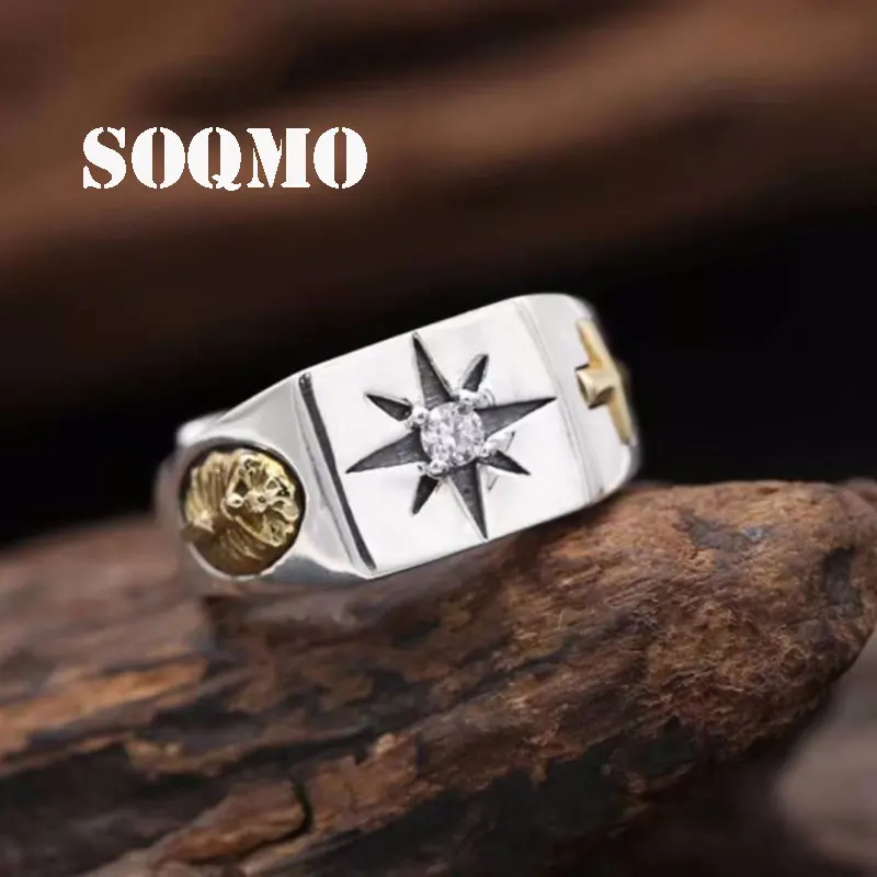Женское и мужское кольцо SOQMO белое с цирконием поперечным покрытием винтажное 925