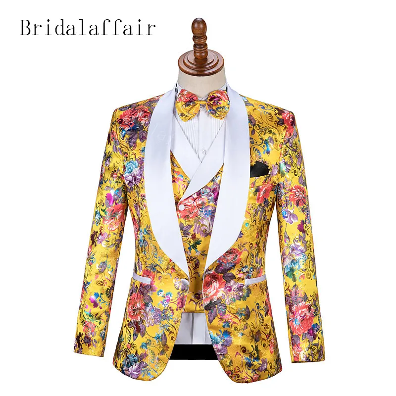 Bridalaffair Мужской Жаккардовый жаккардовый костюм с красивыми цветами для