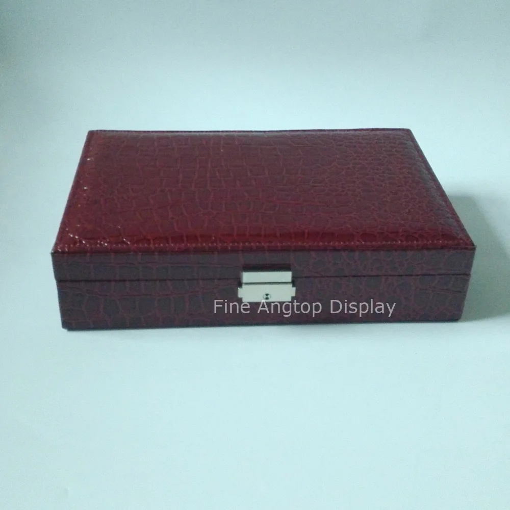 

European style jewelry storage box PU leather earrings ring necklace organizer display case with lock