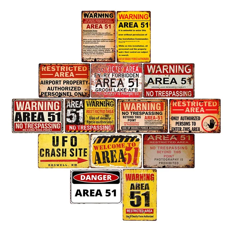 Предупреждение Area 51 металлическая жестяная вывеска НЛО Винтаж стенные бляшки