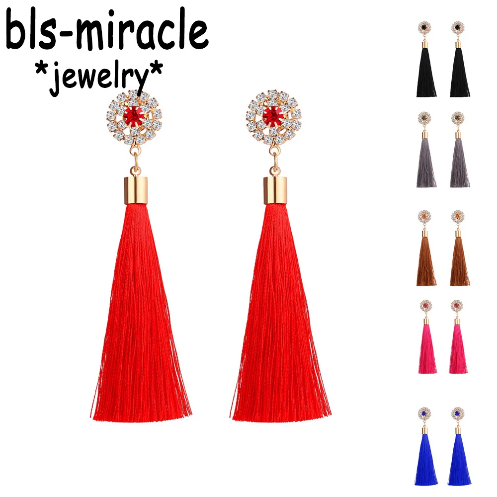Bls-miracle Bohemian Long Tassel Drop Earrings For Women Statement Dangle Colored Crystal Earring Female Brincos Jewelry Gift | Украшения и