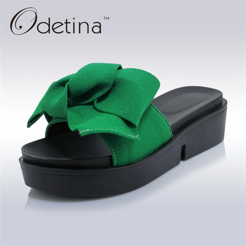 Женские пляжные шлепанцы Odetina на платформе с бантом большие размеры 44 лето 2019|fashion