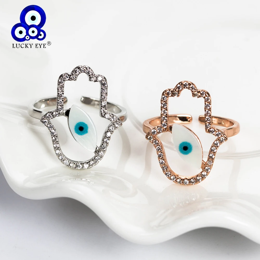 Кольцо Lucky Eye Hamsa медное кольцо с микро инкрустацией из фианита для женщин