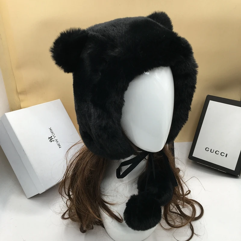Bear ear imitation fur hat lovely of female fashion lei feng pure color protective warm | Аксессуары для одежды