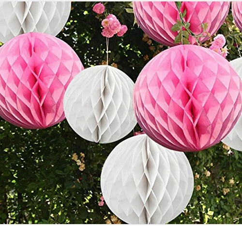 Набор из 6 смешанных 2 размеров белый розовый мяч с бумажными сотами Свадьба День