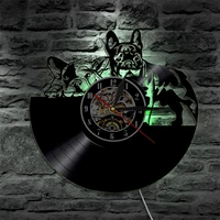 sad dogs silhouette vinyl record wall clock french bulldog lp atmosphere lamp led lighting backlight gift for dog lover