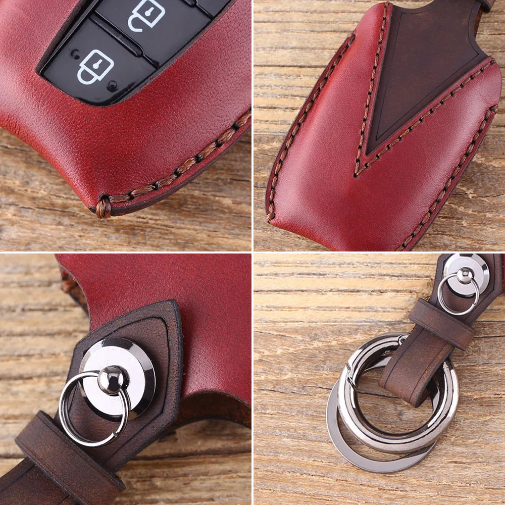 Брелок для ключей KEYYOU 4 кнопки натуральная кожа Hyundai Genesis Santa Fe Equus Azera Solaris Ix35 Ix45