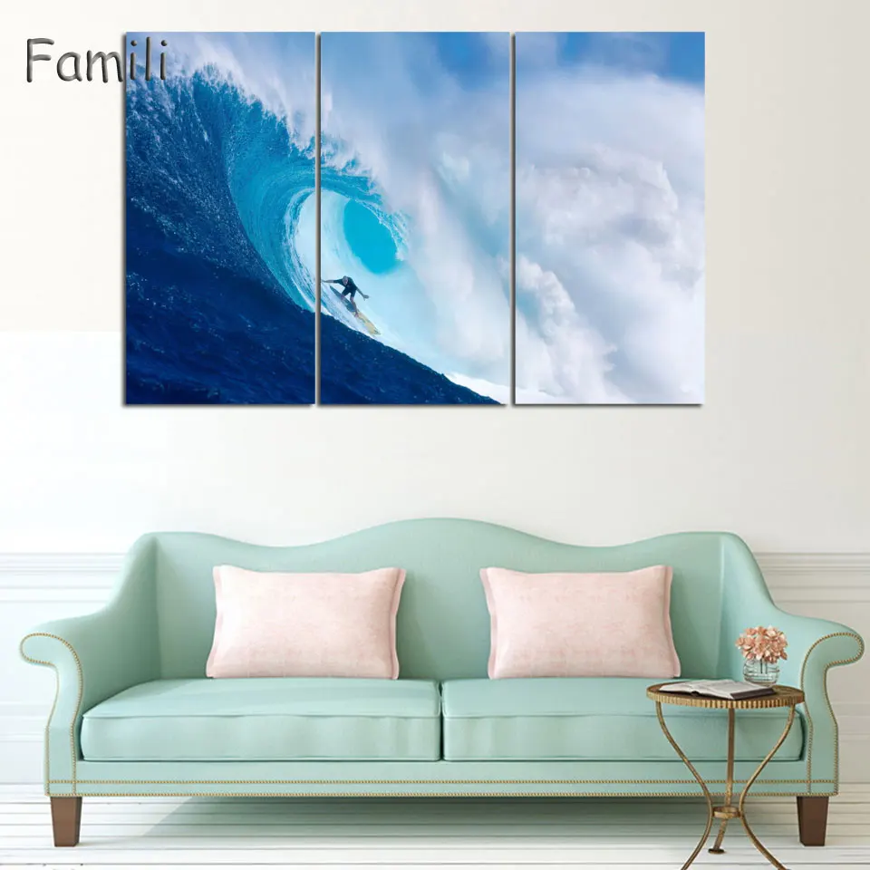 3 Панели без рамки холст фото печать морской серфинга стена искусство картины на