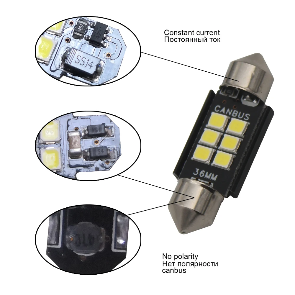 Canbus 36 мм Светодиодная гирлянда лампа C5W 6SMD 3030 авто Интерьер Doom 28 31 39 41 44