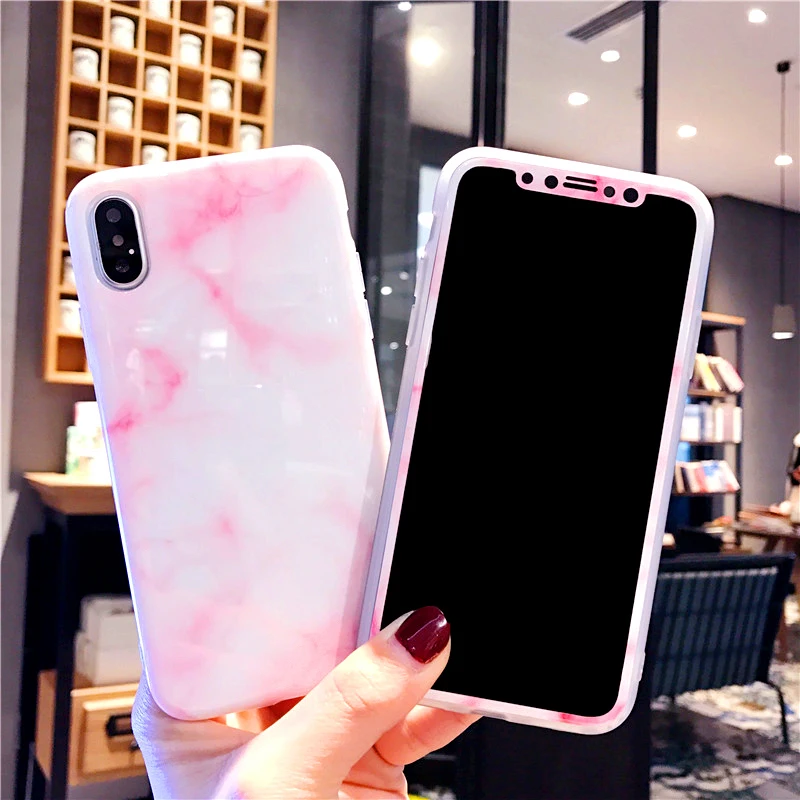 Для iPhone X Чехлы под мрамор+ Закаленное стекло Защитная пленка для экрана для iPhone X 5,8 дюймов Керамический ТПУ чехол гладкий Чехол