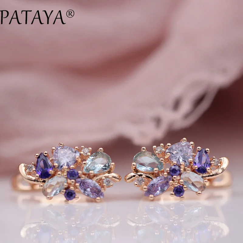 Pataya Multi-Цветной Зеленый Натуральный циркония серьги 585 розовое золото RU Hot эксклюзивные Дизайн Jewelry Женская водонепроницаемая grop серьги