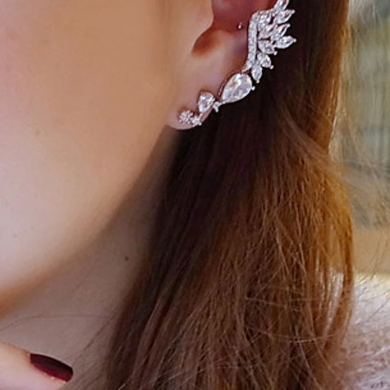 Сладкий Кристалл Rhinestone клип на уши цвета: золотистый, серебристый Цвет цветок уха манжеты Обёрточная Бумага серьги для Для женщин Свадебные украшения высокое качество