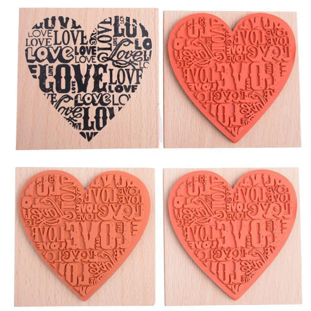 New Heart Shape Blocks Toys Wooden Rubber Craved Printing Stamp Wood DIY Fashion Craft School Scrapbooking Drawing Tools 1 pcs | Игрушки и
