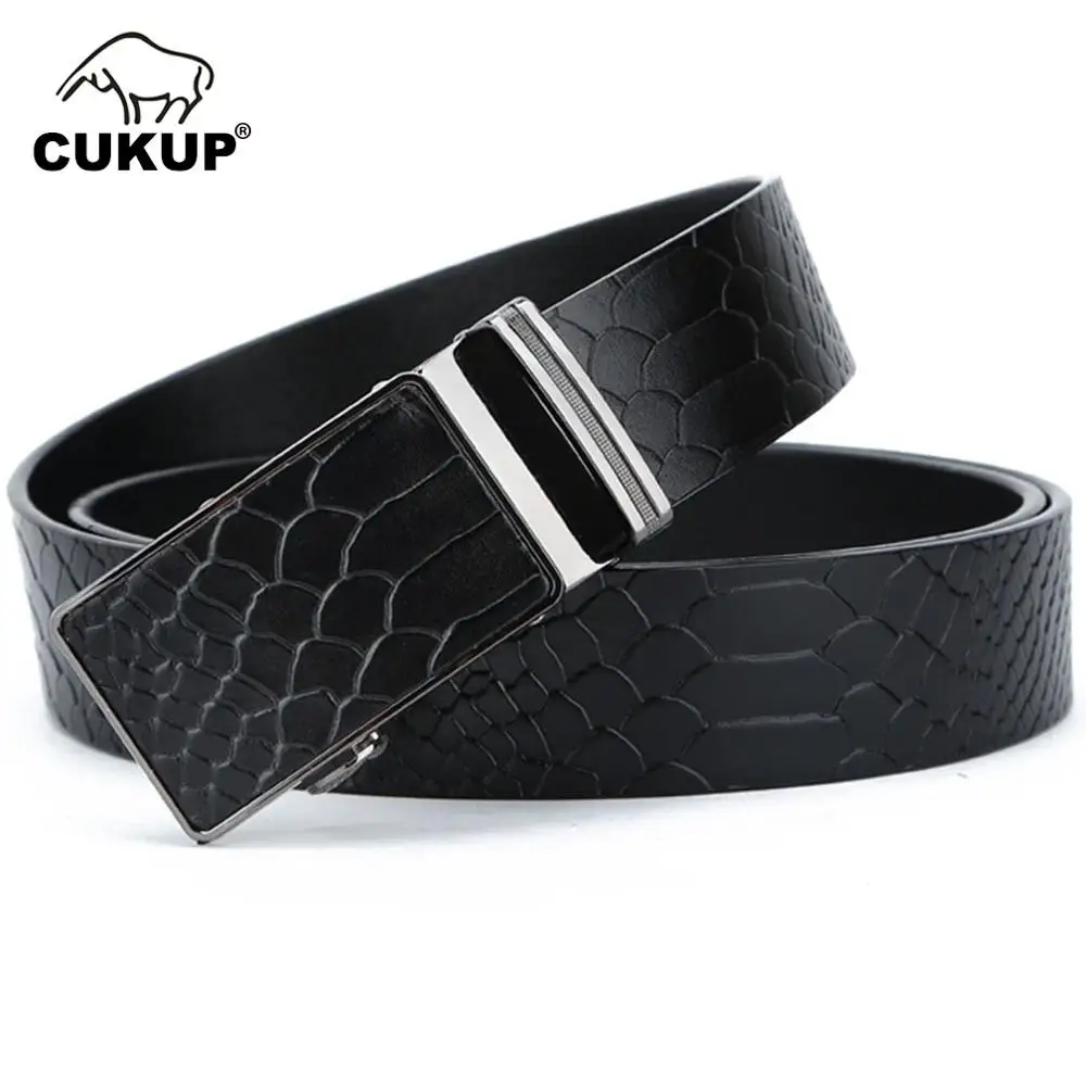 CUKUP Leather Alligator Pattern Cover Automatic Buckle Belts Men's Quality Cow Casual Style Dress Accessories Belt Men NCK429